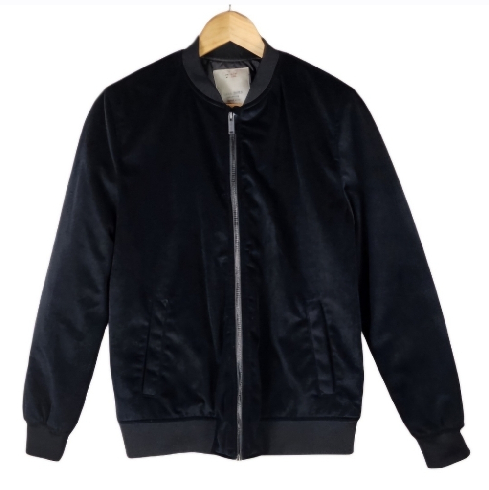 Zara Boy Velveteen Zip Front Bomber Jacket Black Size 13/14